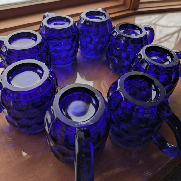 RARE Set of 8 Vintage Cobalt Blue Beer Mugs - 1930s New Martinsville Steins Gift - Picture 9 of 17